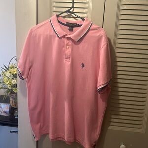 US Polo Association Men’s  Slim Fit Polo Shirt.  Pink and Blue.  Size XL.